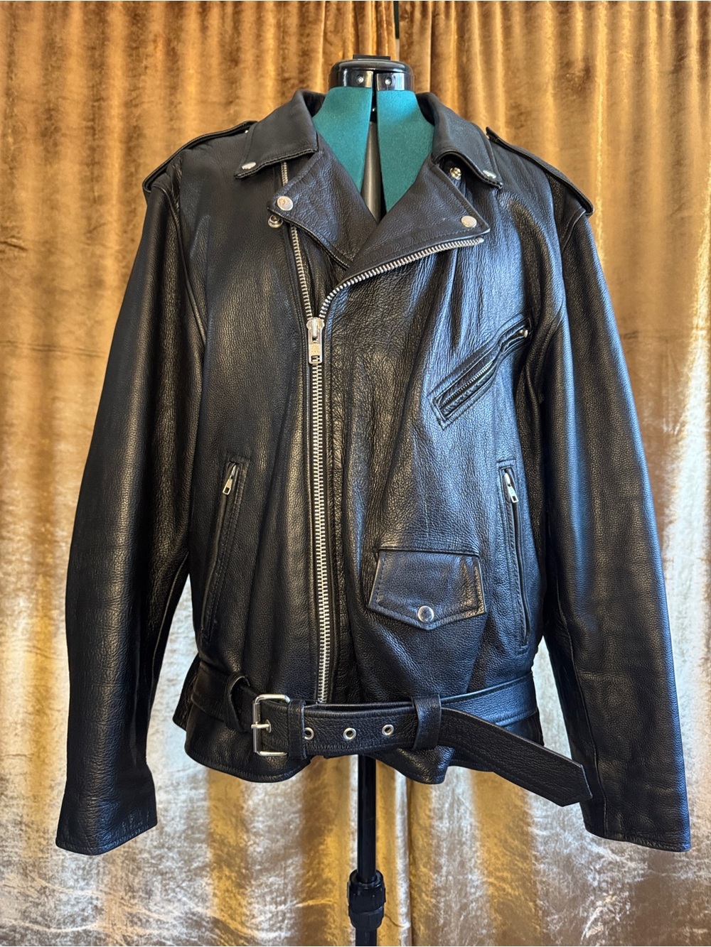 Men’s Leather Biker Jacket, Black, Moto, Harley,
3XL